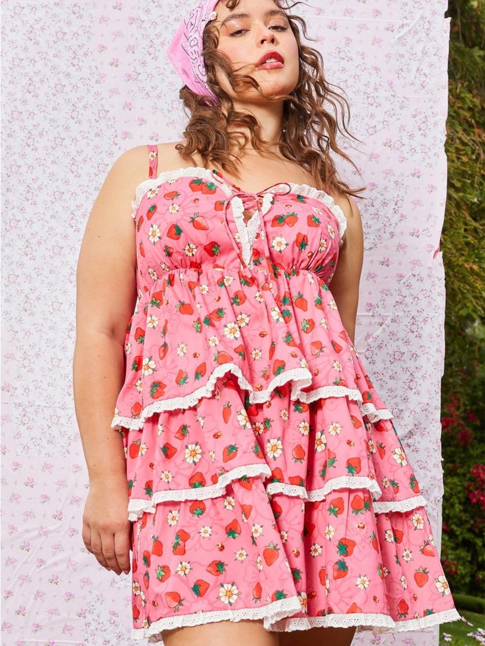 Dolls Kill Pink Strawberry Shortcake Tiered Dress - Picture 3 of 3